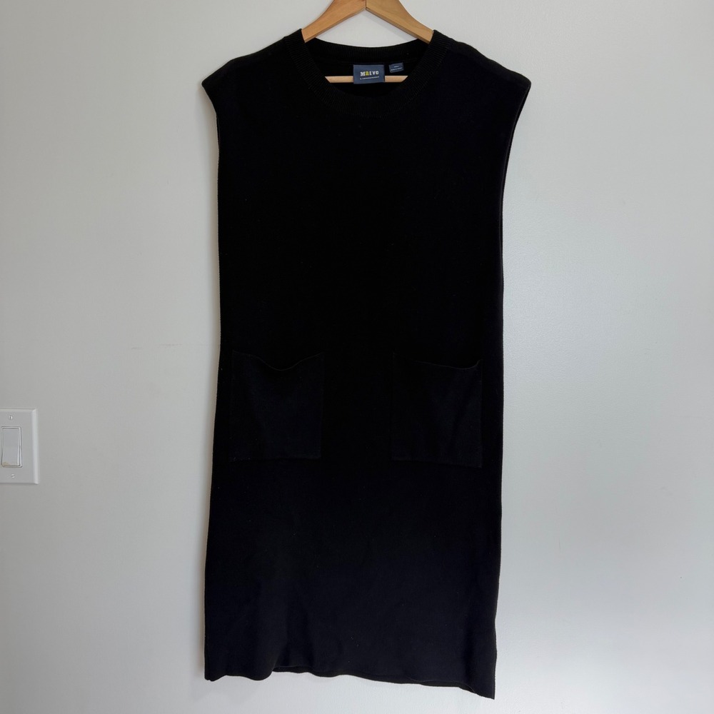 Maeve Anthropologie Knit Sleeveless Pocket Shift Dress Black Small Minimalist